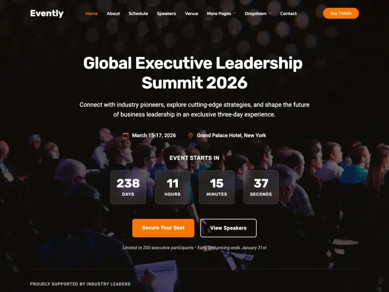Evently – Modern Bootstrap Template for Events, Conferences, and Seminars