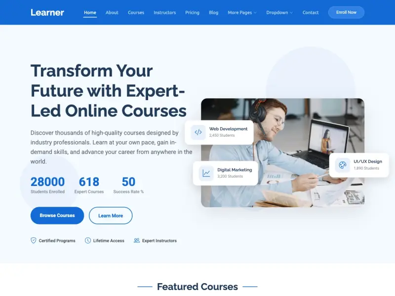 Learner – Online Courses & Education Bootstrap Template