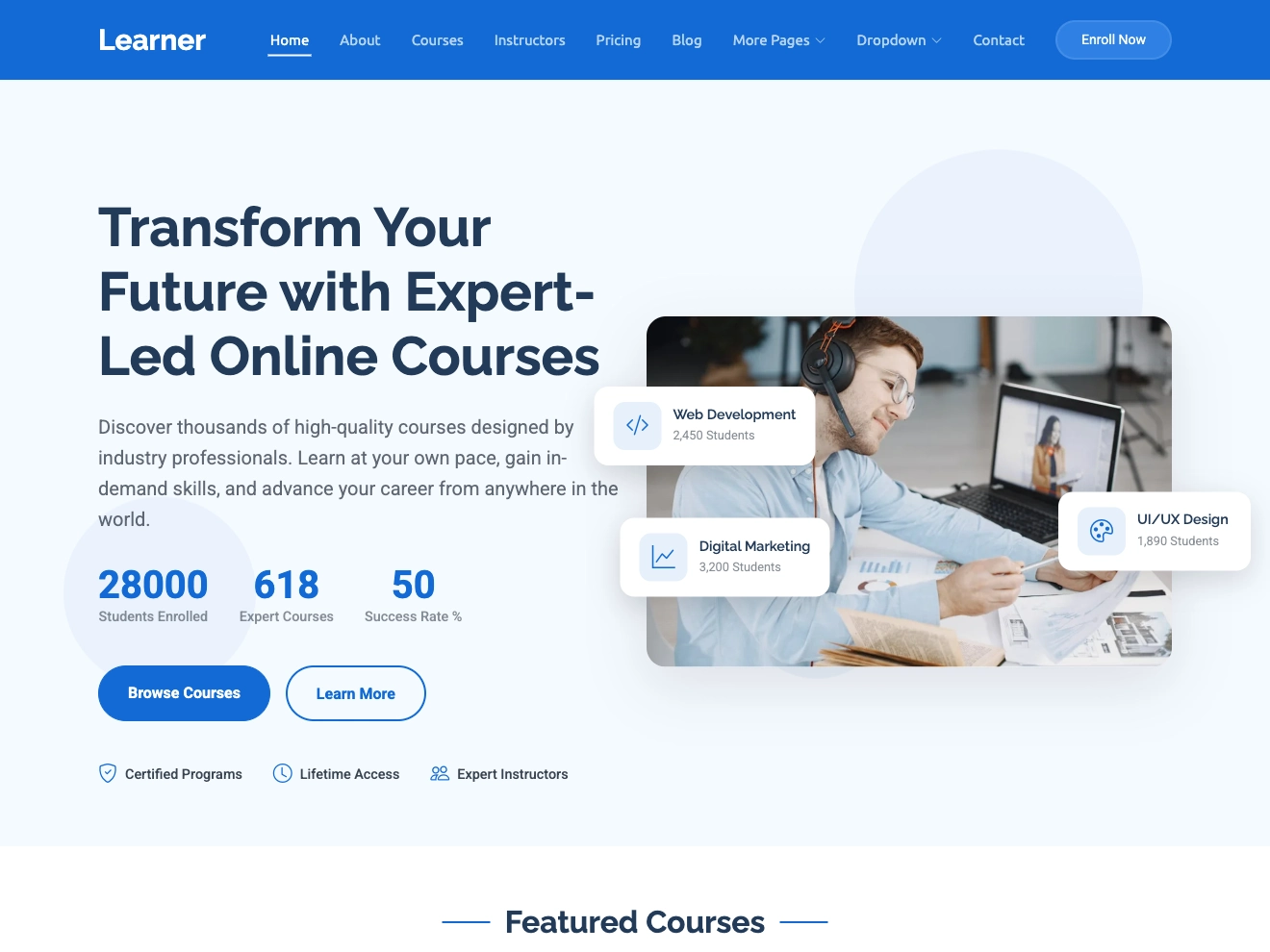 Learner – Online Courses & Education Bootstrap Template