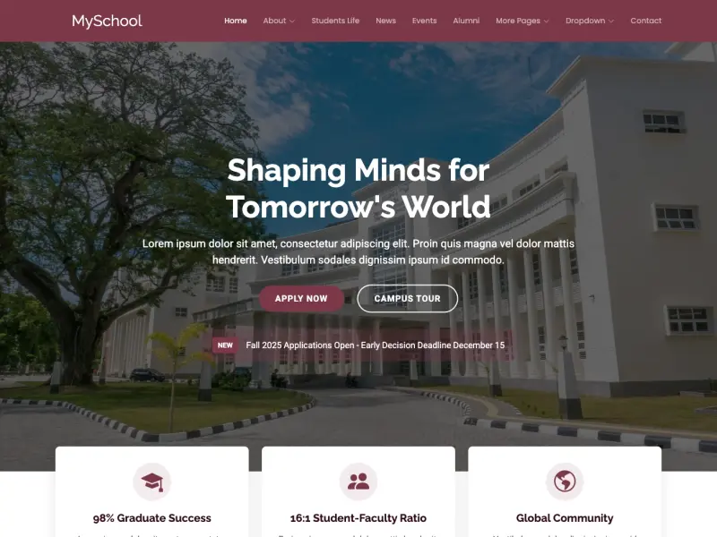 MySchool – Bootstrap Website Template for Schools